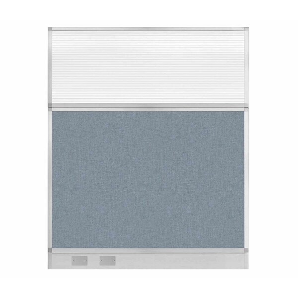 Hush Panel Cubicle Partition 5' x 6' Powder Blue Fabric Clear Fluted Window w/ Cable Channel
